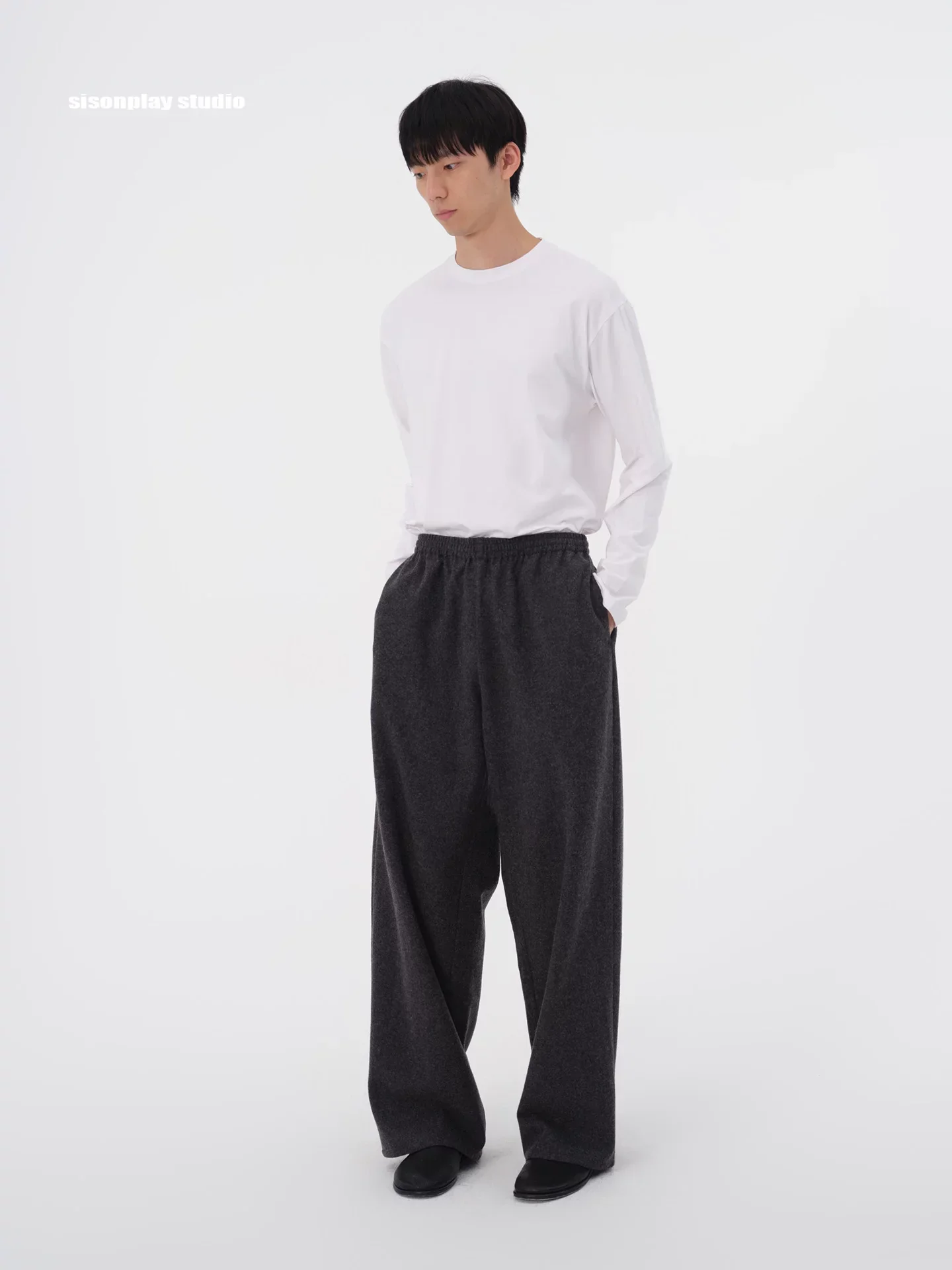 Wool Silk Elastic Wide-Leg Trousers - Image 3