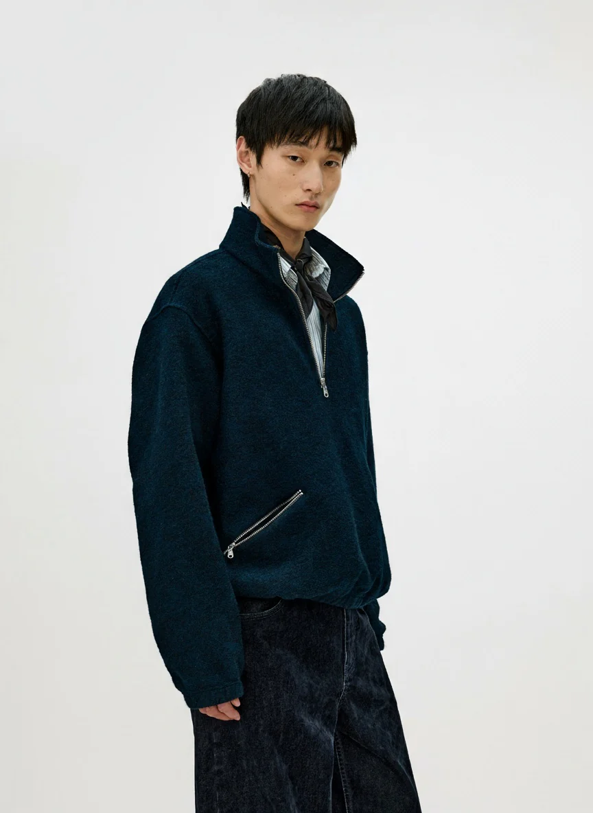 Wool Stand Collar Half-Zip Pullover