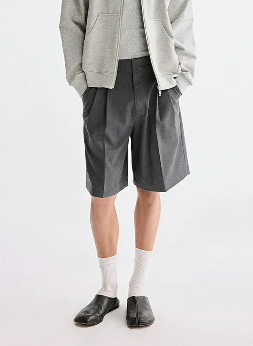Wool-Textured Pleated Shorts