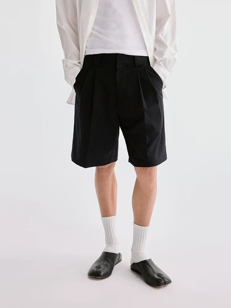 Wool-Textured Pleated Shorts - Image 2