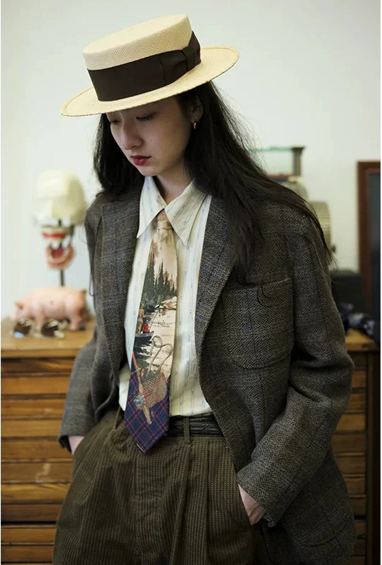 Wool Tweed Plaid Blazer - Image 3