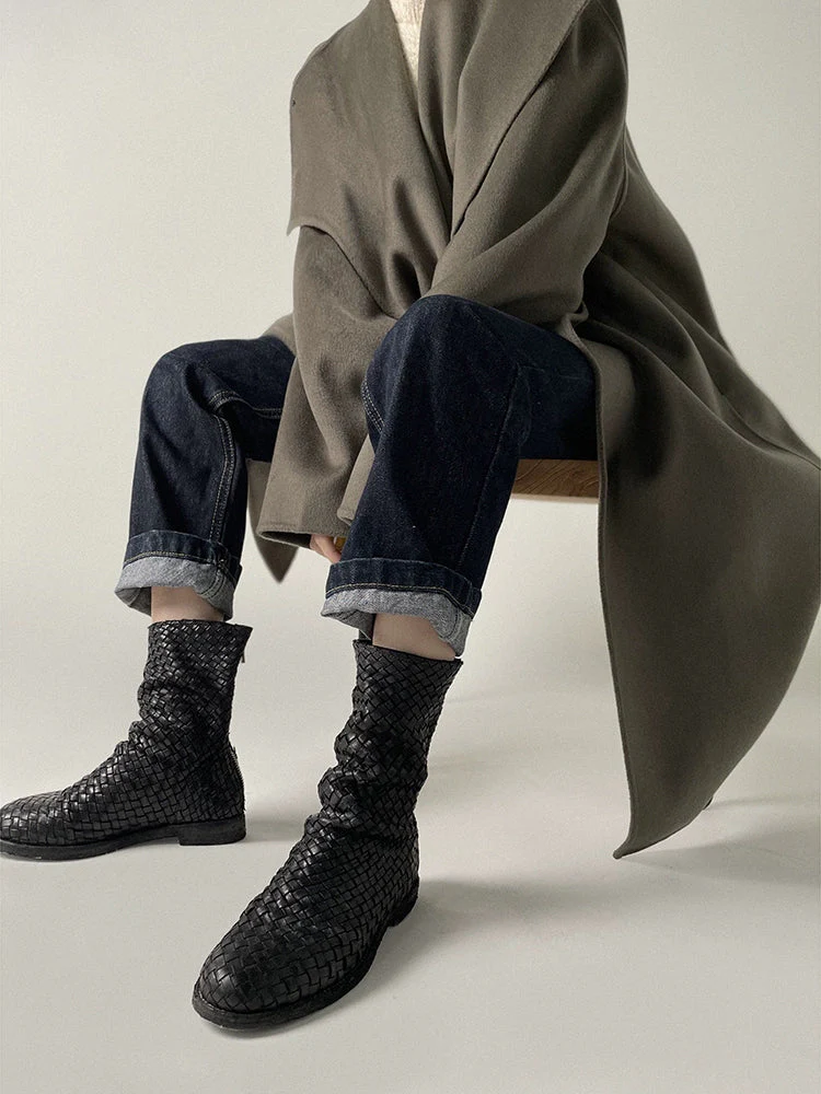 Woven Horse Leather Mid-Calf Boots - Image 5