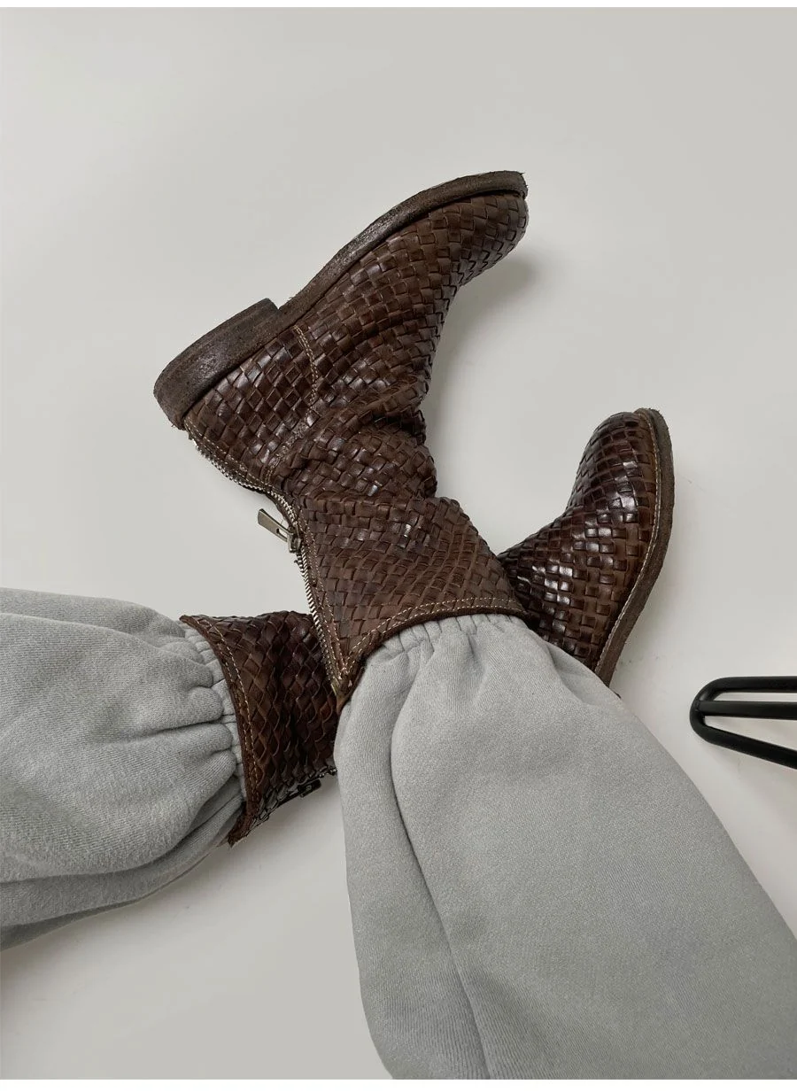 Woven Horse Leather Mid-Calf Boots - Image 8