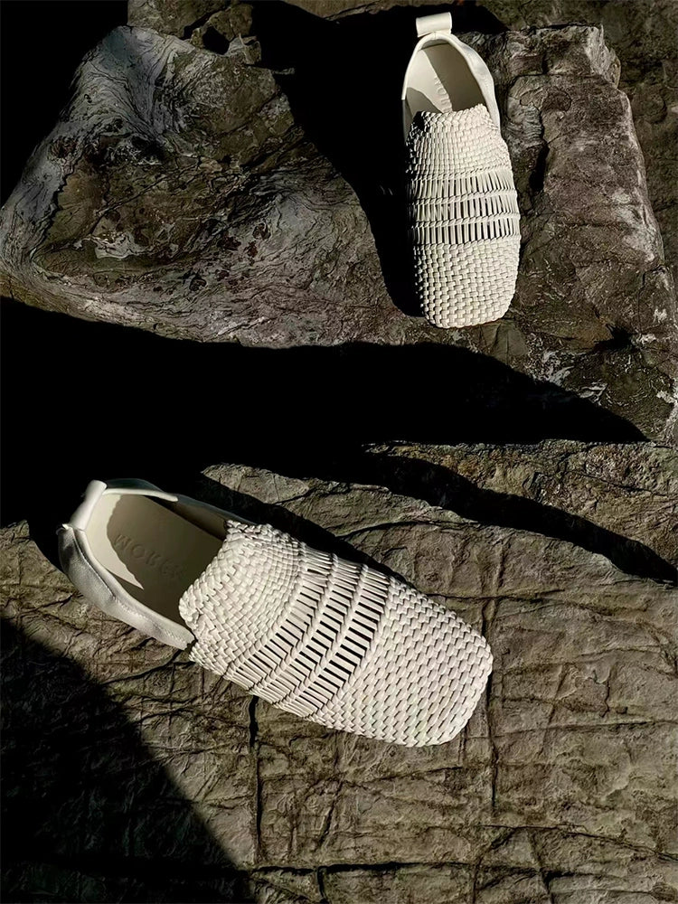 Woven Leather Square-Toe Slip-On Flats - Image 3
