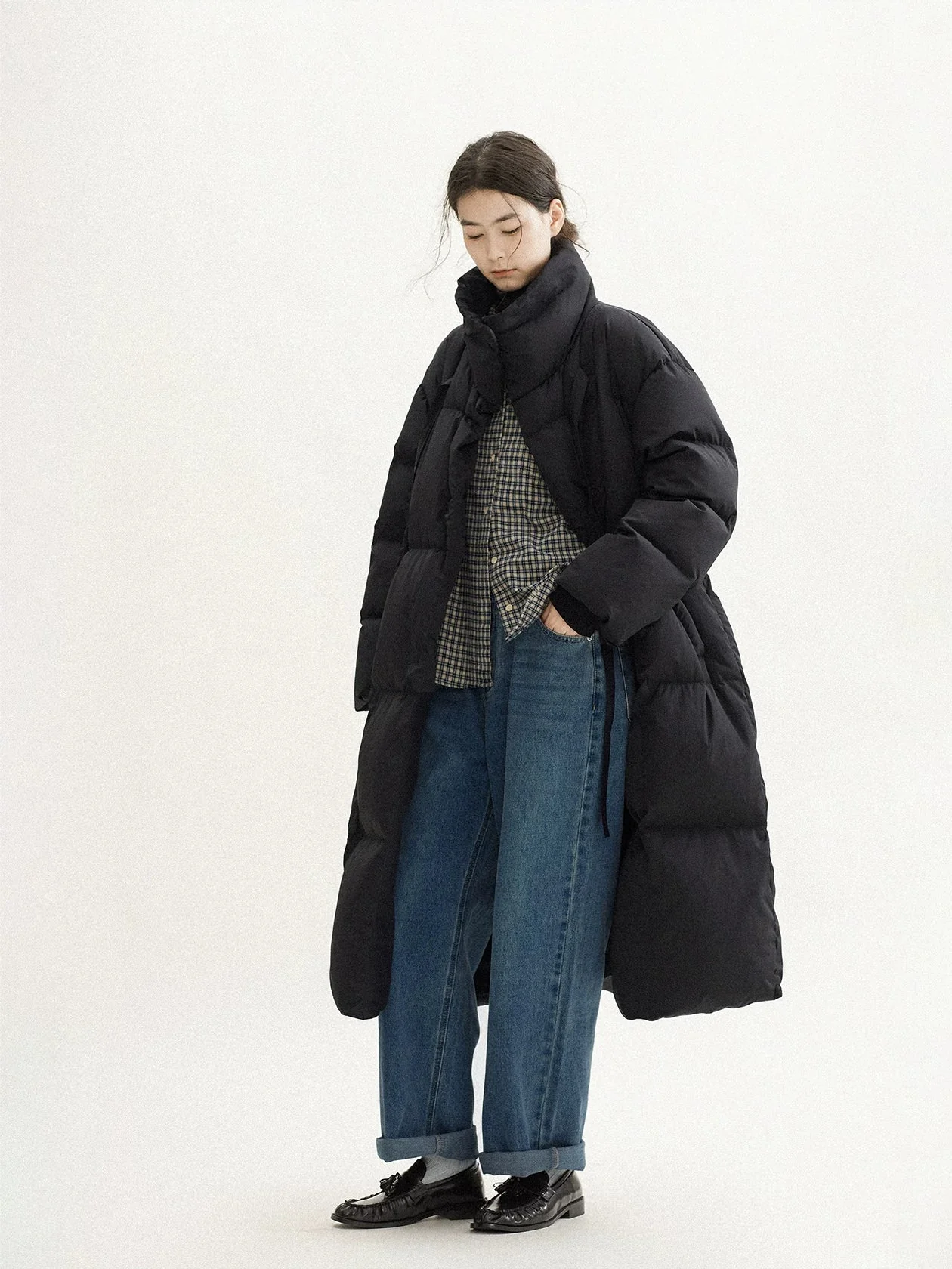 Wrap-Collar Long Down Coat - Image 2