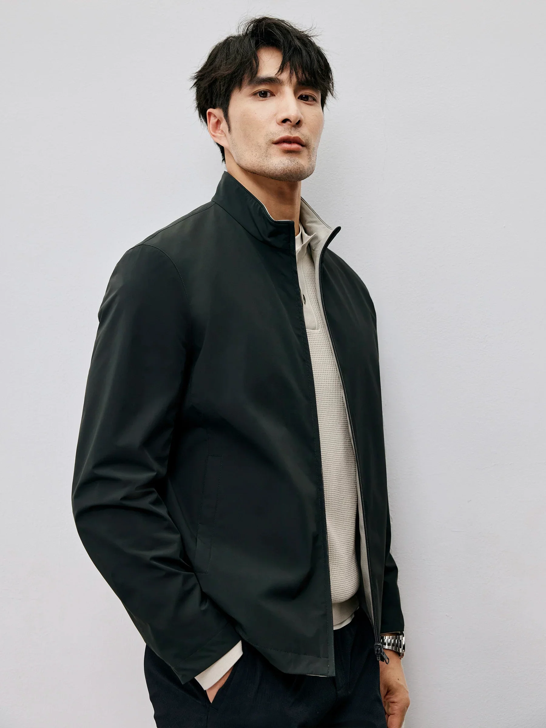 Wrinkle-Resistant Stand-Collar Zip Jacket