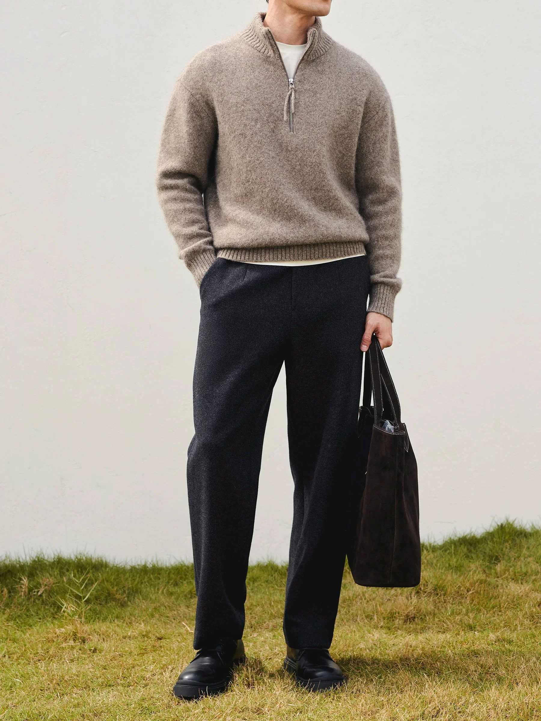 Yak Alpaca Half-Zip Mock-Neck Sweater