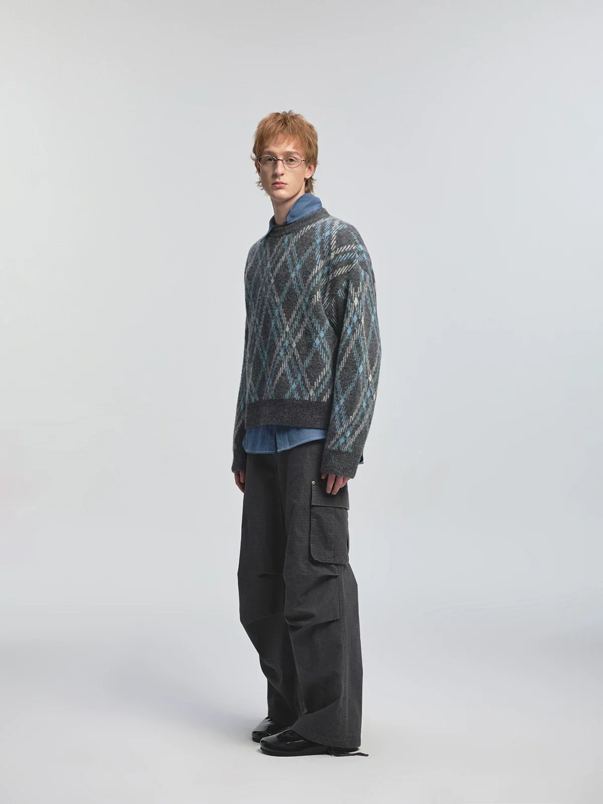 Yak Wool Blend Argyle Crewneck Sweater - Image 2