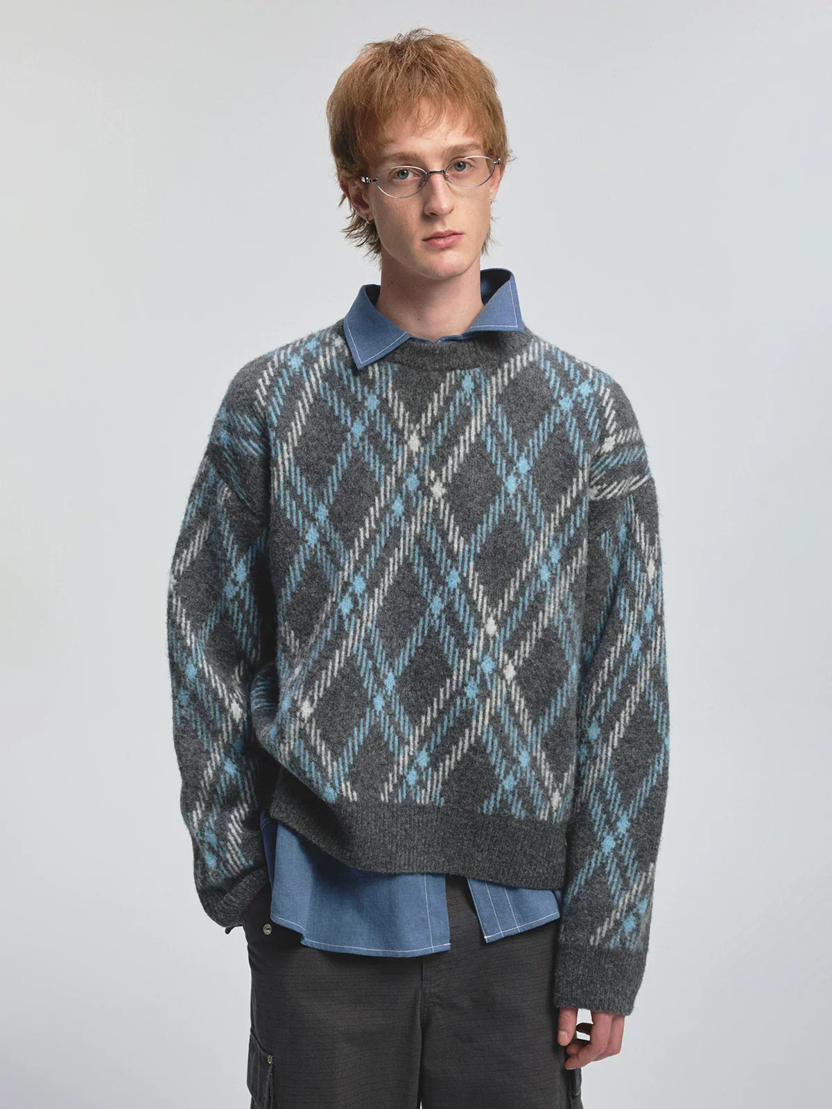 Yak Wool Blend Argyle Crewneck Sweater - Image 3