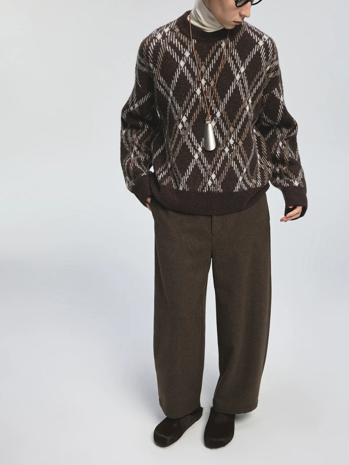Yak Wool Blend Argyle Crewneck Sweater - Image 4