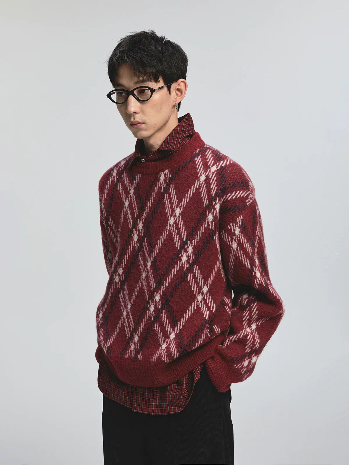 Yak Wool Blend Argyle Crewneck Sweater - Image 5