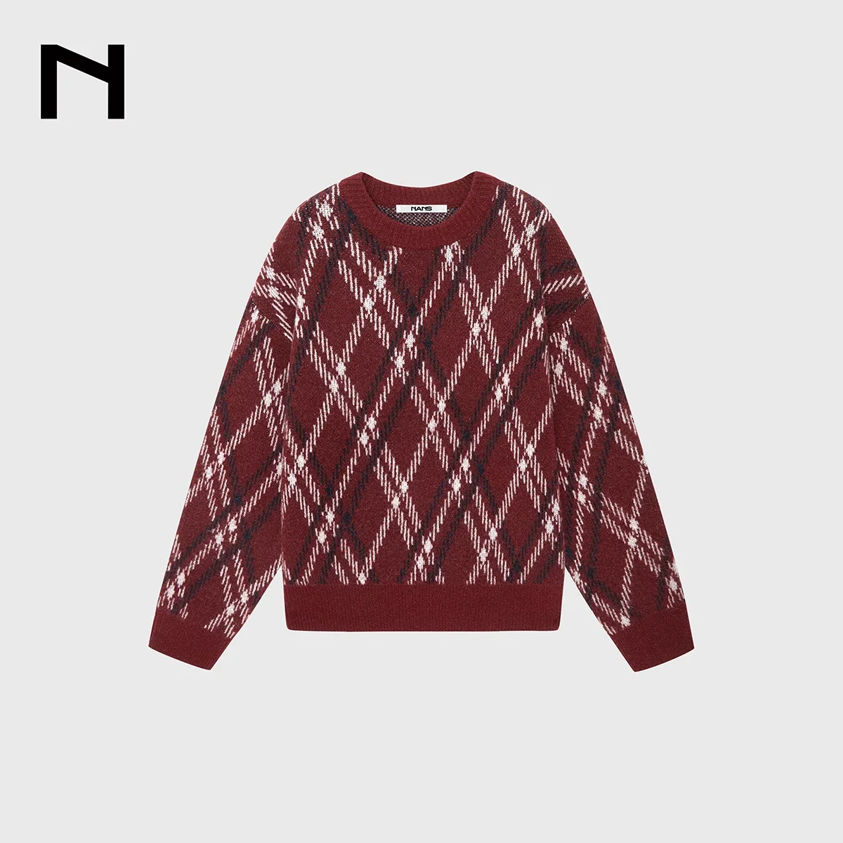 Yak Wool Blend Argyle Crewneck Sweater - Image 7