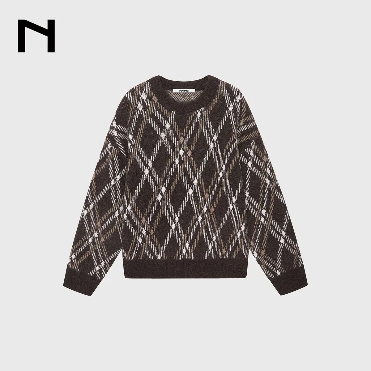 Yak Wool Blend Argyle Crewneck Sweater - Image 8