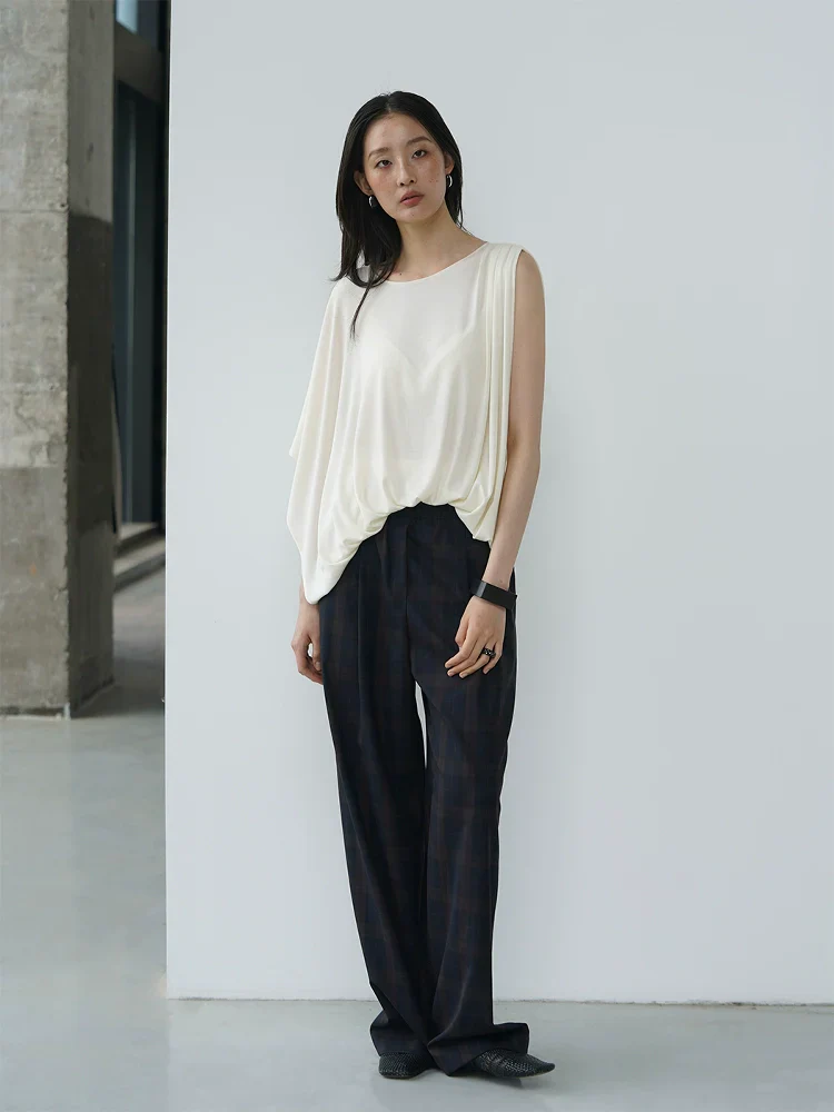 Yarn-Dyed Check Wide-Leg Trousers