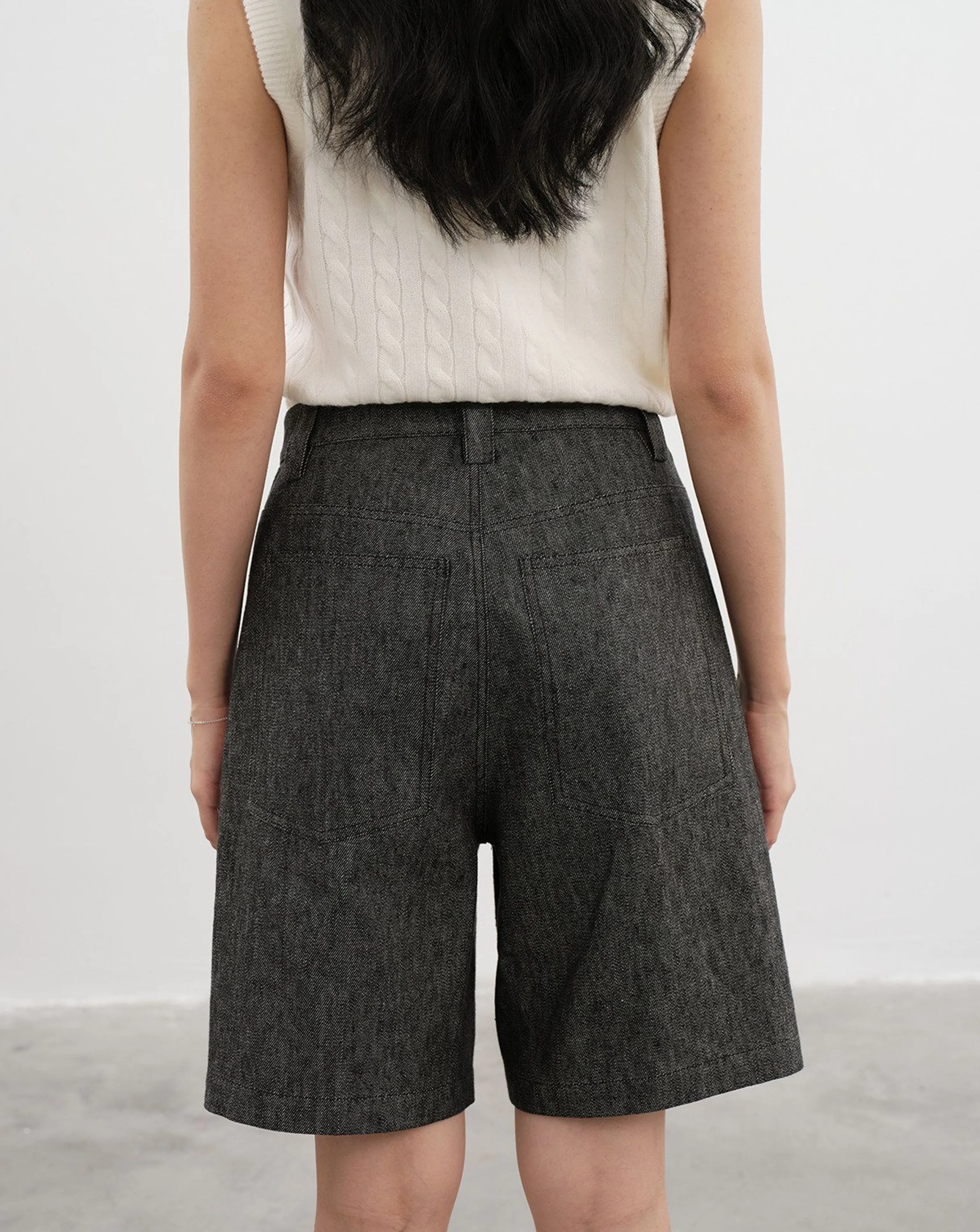 Yarn-Dyed Linen-Cotton High-Waist Bermuda Shorts - Image 5