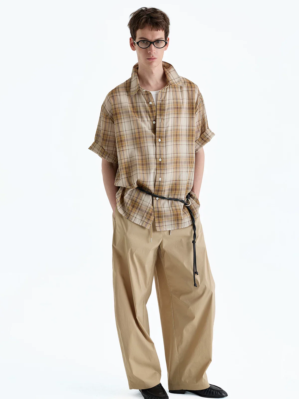 Yarn-Dyed Plaid Cotton Short Sleeve Shirt - Image 3