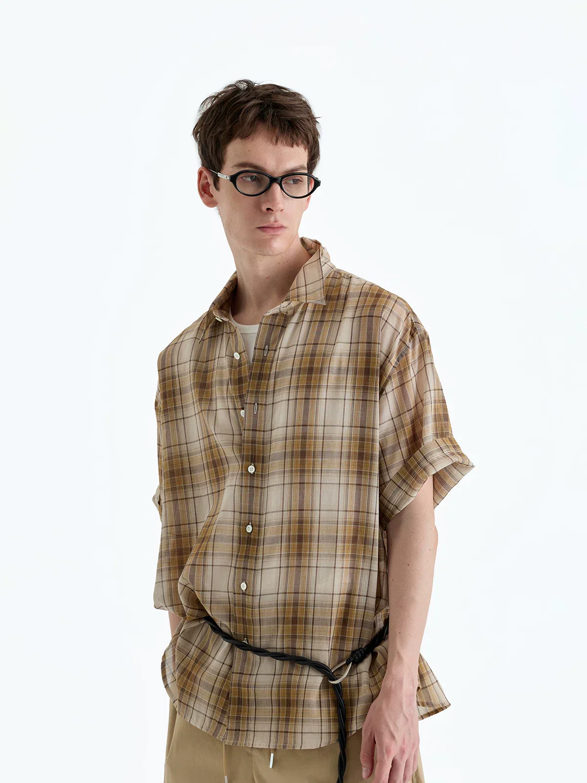 Yarn-Dyed Plaid Cotton Short Sleeve Shirt - Image 4