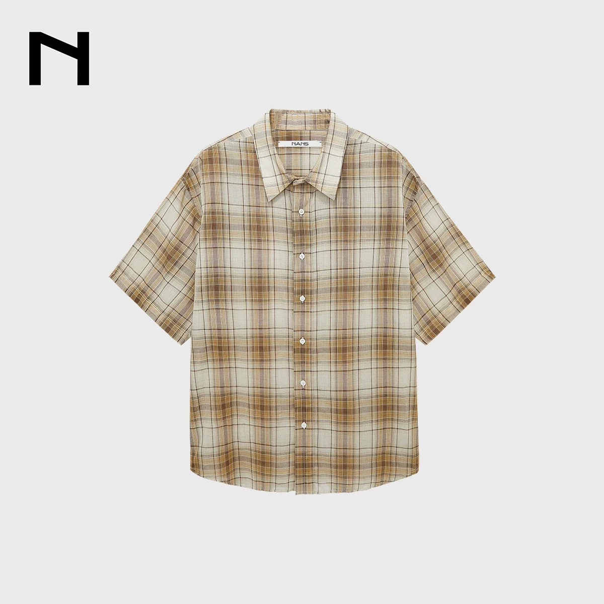 Yarn-Dyed Plaid Cotton Short Sleeve Shirt - Image 7