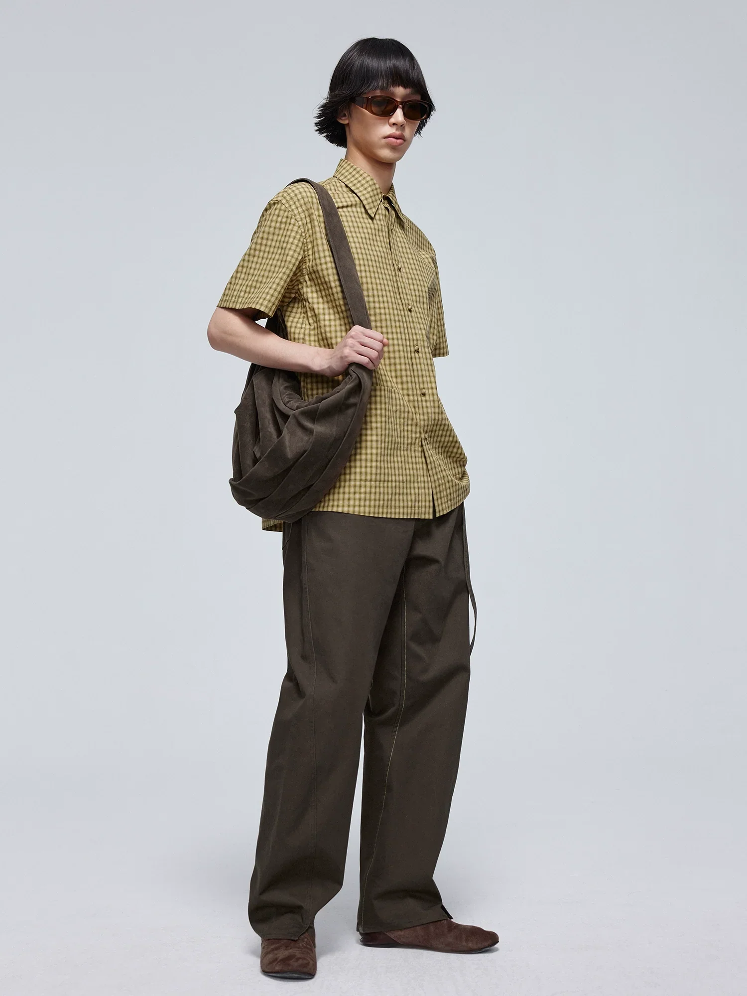 Yellow-Green Plaid Short-Sleeve Shirt - Image 2