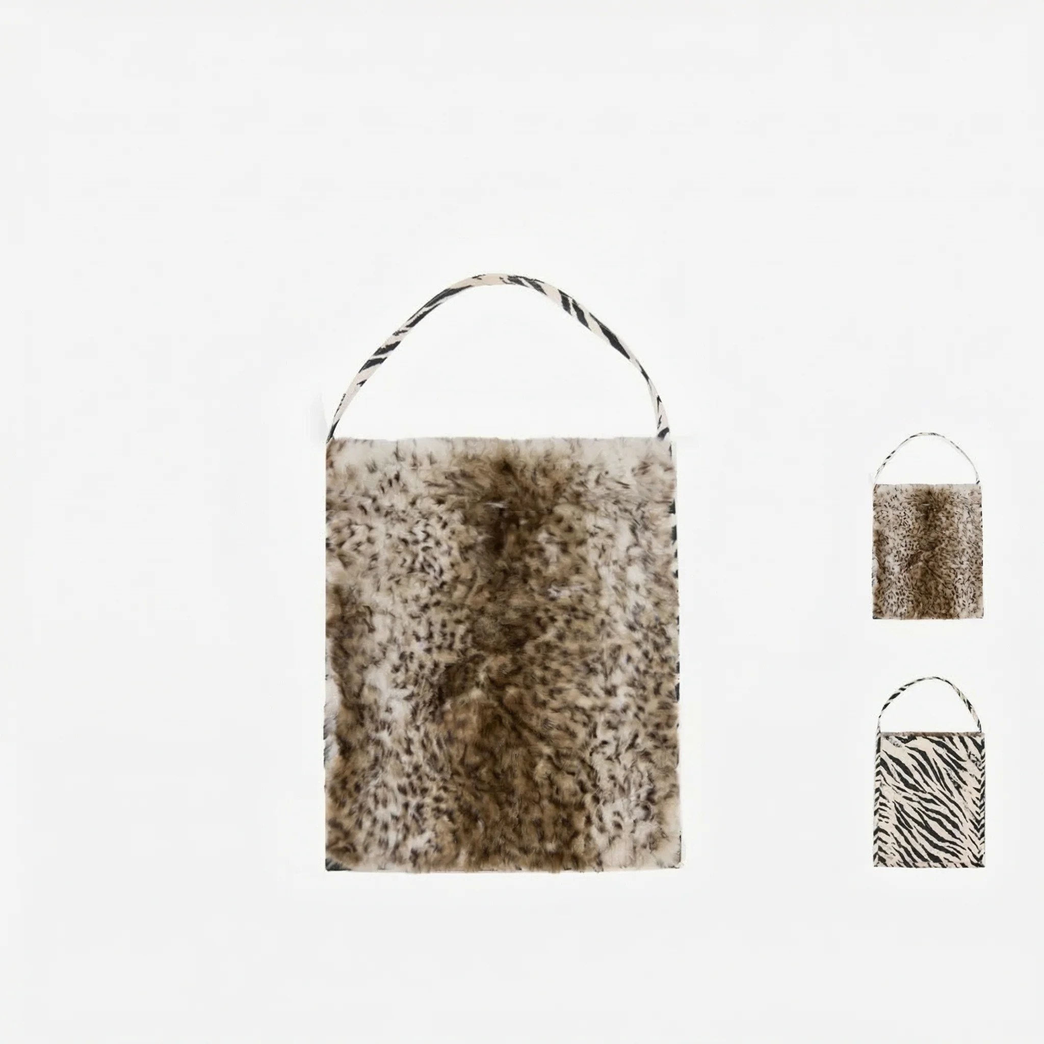 Zebra Denim Rabbit Fur Tote - Image 6