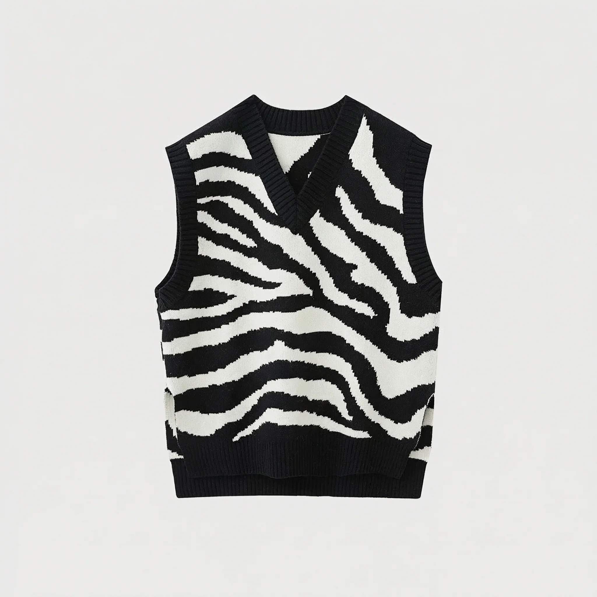 Zebra Patterned Knit Sweater Vest - Image 6