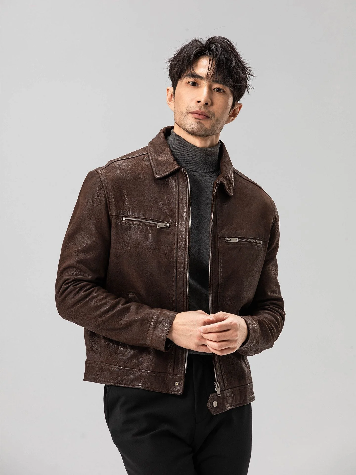 Zip Chest Leather Jacket - Image 4