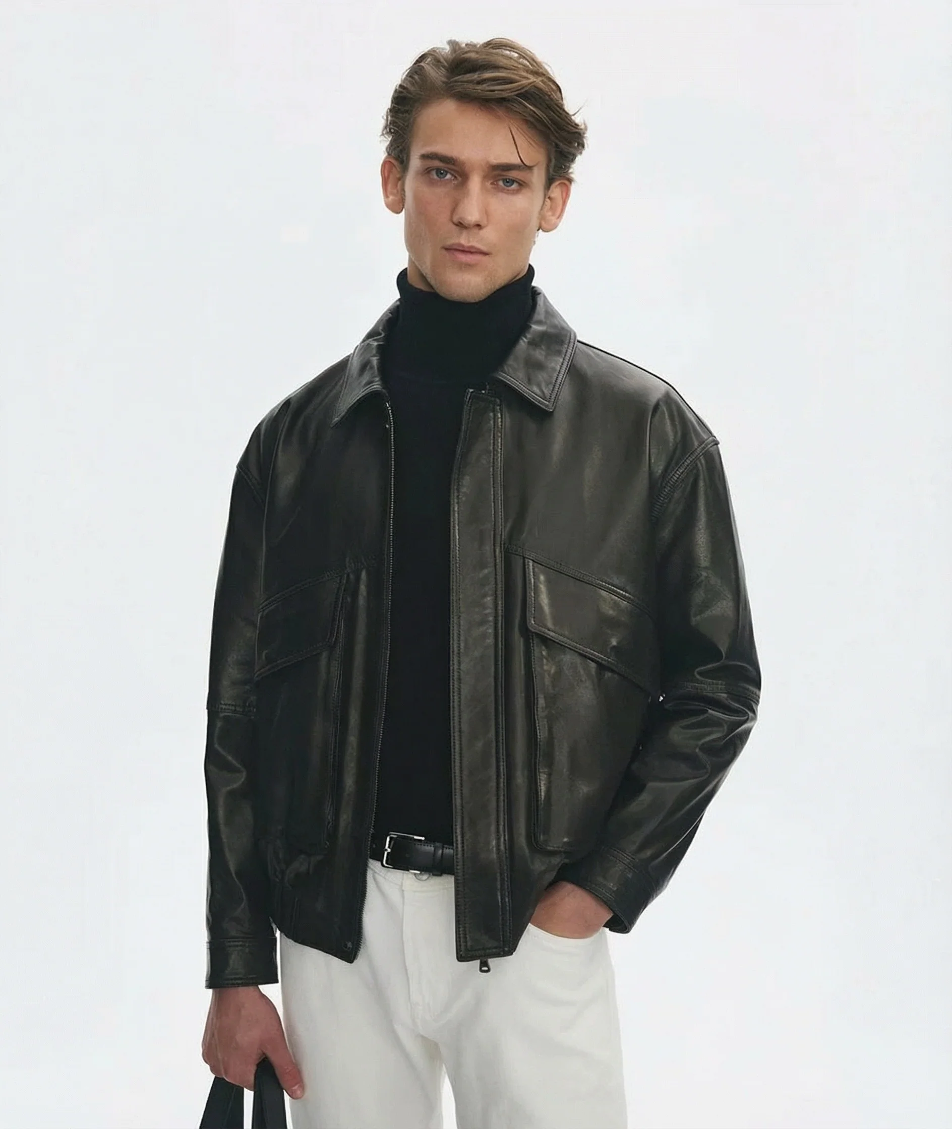 Zip Leather Blouson - Image 3