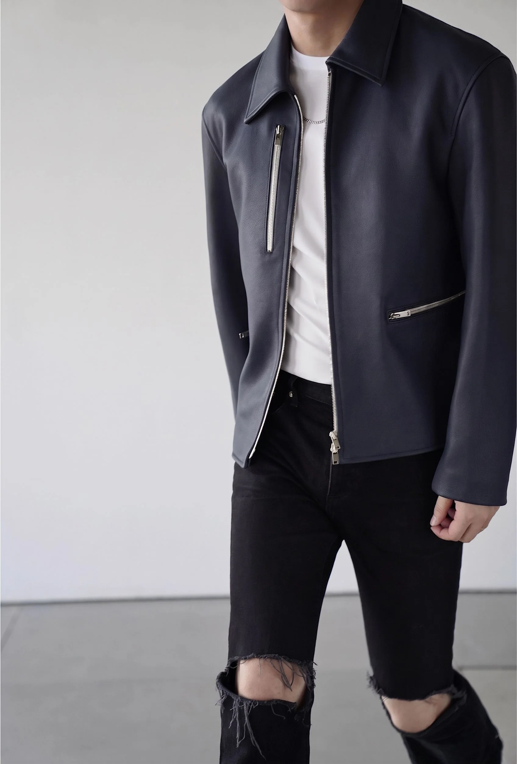 Zip Pocket Leather Jacket - Image 3