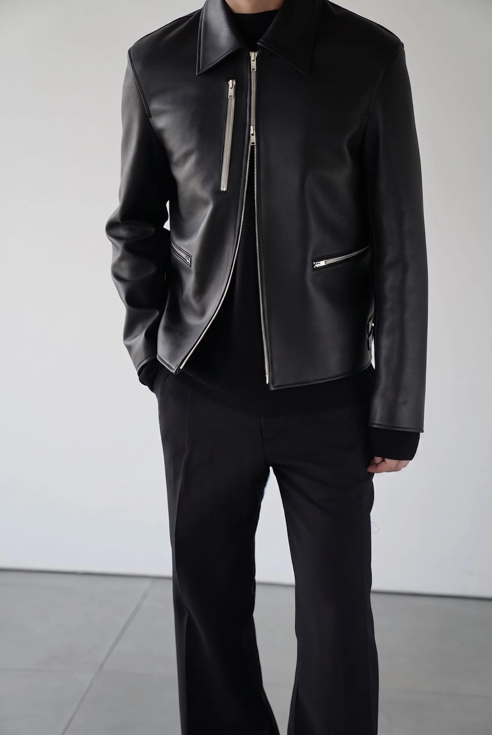 Zip Pocket Leather Jacket - Image 4