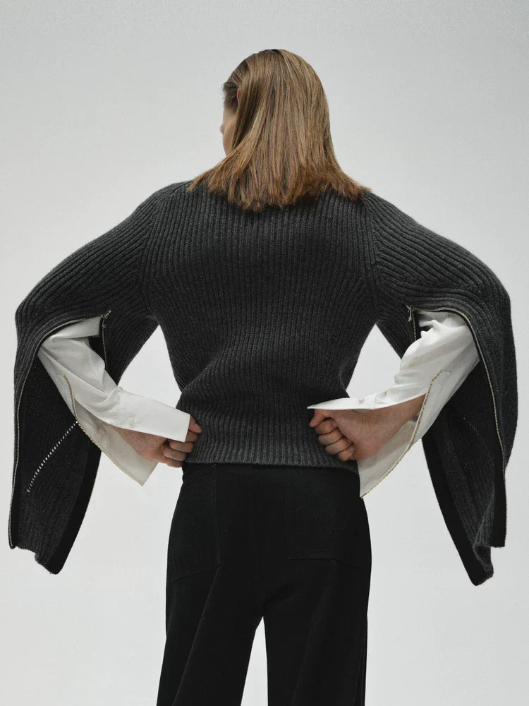 Zip-Sleeve Rib Sweater - Image 2