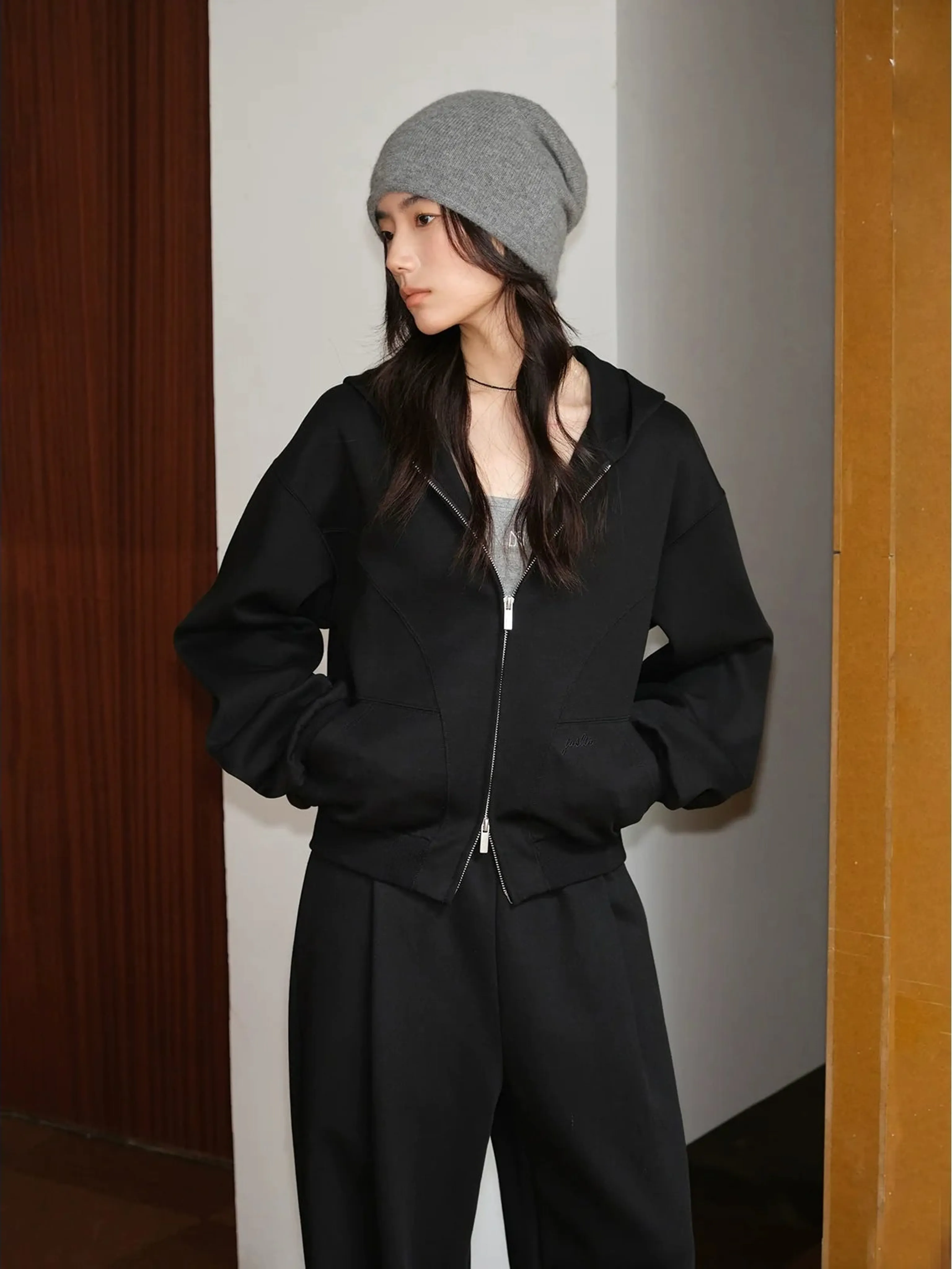 Zip-Up Hoodie and Wide-Leg Pants Set