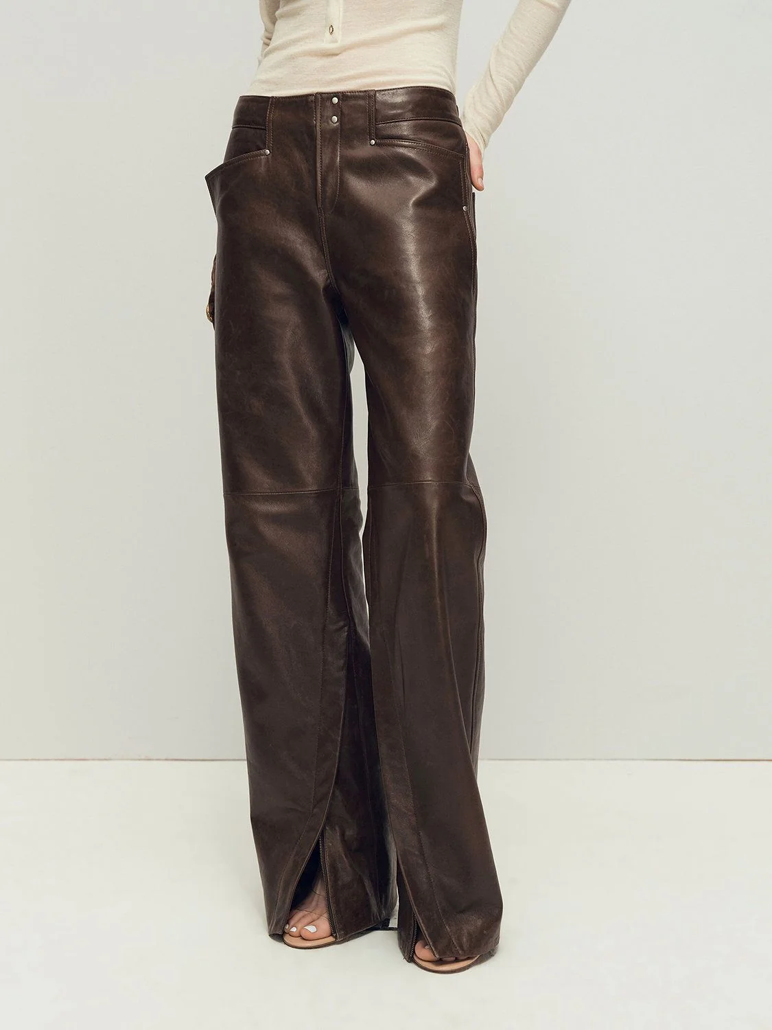Zipped Slit Leather Pants - Image 2