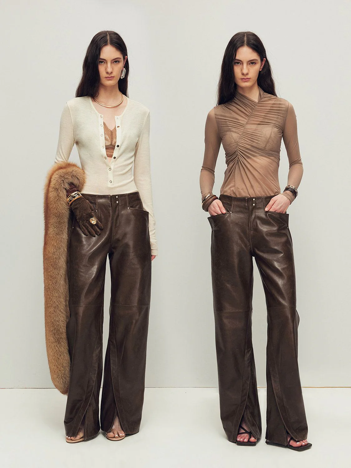Zipped Slit Leather Pants - Image 3
