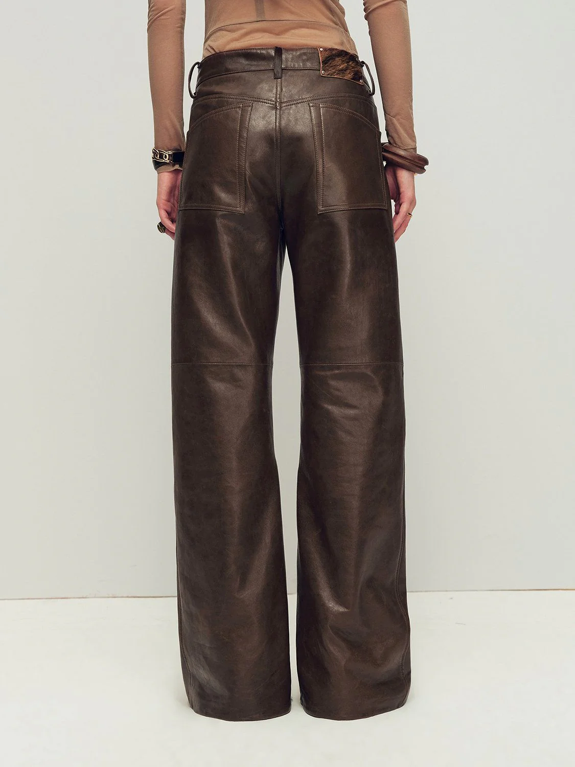 Zipped Slit Leather Pants - Image 4