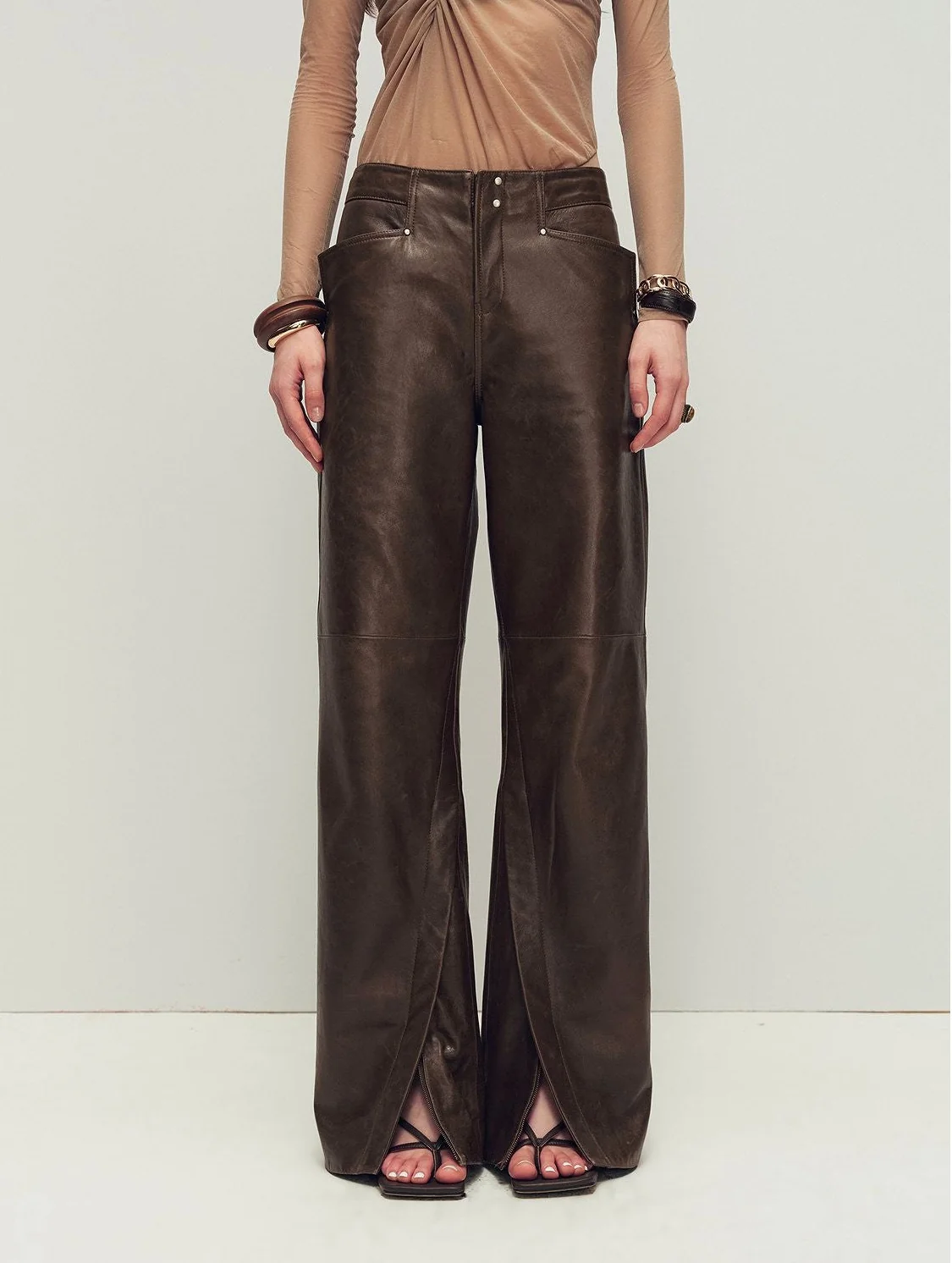 Zipped Slit Leather Pants - Image 6
